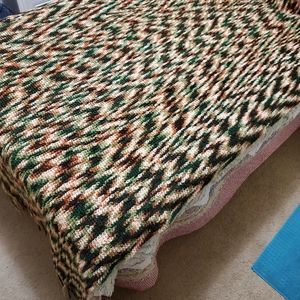 Vintage Hand Knitted Afghan with Fringe in Autumn Colors